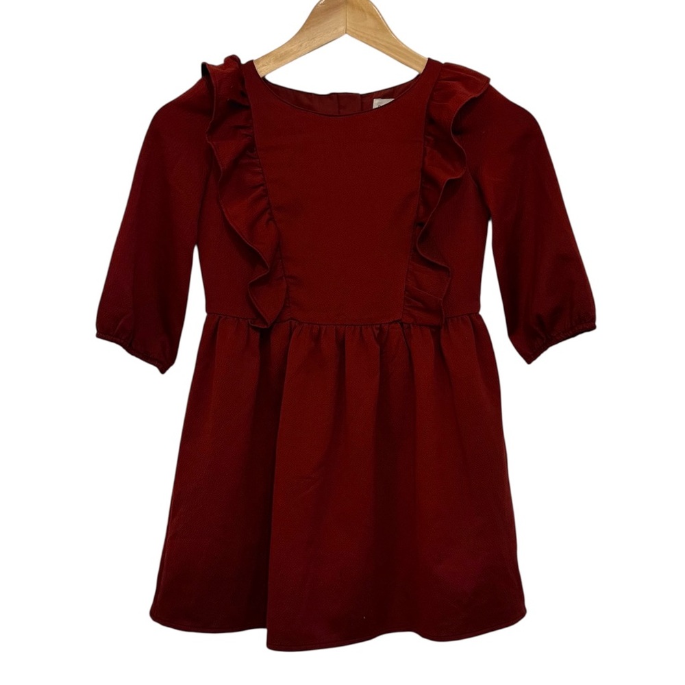 GAP Burgundy Ruffled Dress with Puff Sleeves